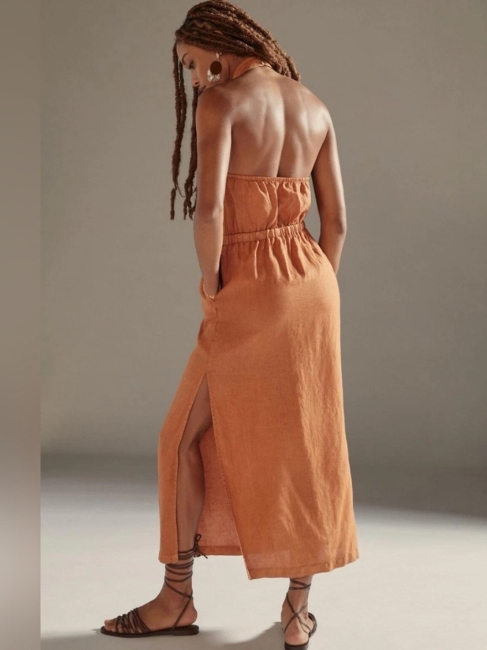 Anthropologie Cloth & Stone Linen Cross Halter Maxi Dress size XS - Picture 2 of 4